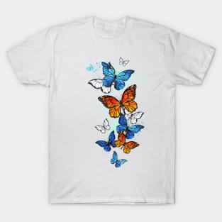 Flying Butterflies Morpho and Monarch T-Shirt